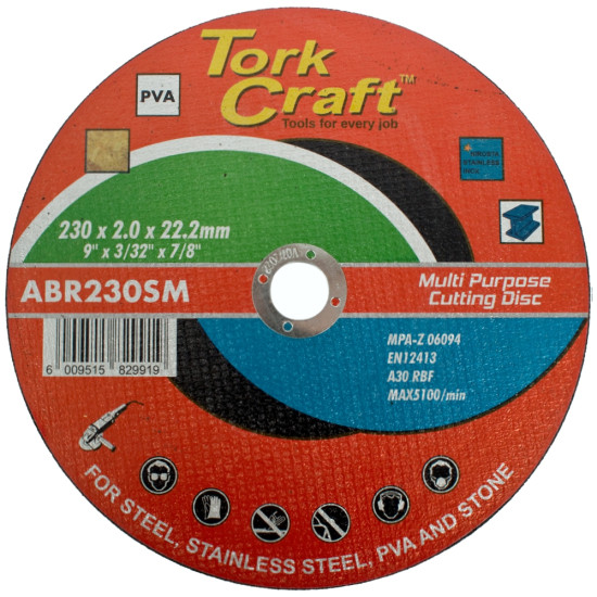 CUTTING DISC MULTI PURPOSE 230 X 2.0 X 22.2MM FOR STEEL SS PVA STONE CUTTING DISC MULTI PURPOSE 230 X 2.0 X 22.2MM FOR STEEL SS PVA STONE