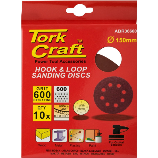 SANDING DISC 150MM 600 GRIT WITH HOLES 10/PK HOOK AND LOOP SANDING DISC 150MM 600 GRIT WITH HOLES 10/PK HOOK AND LOOP