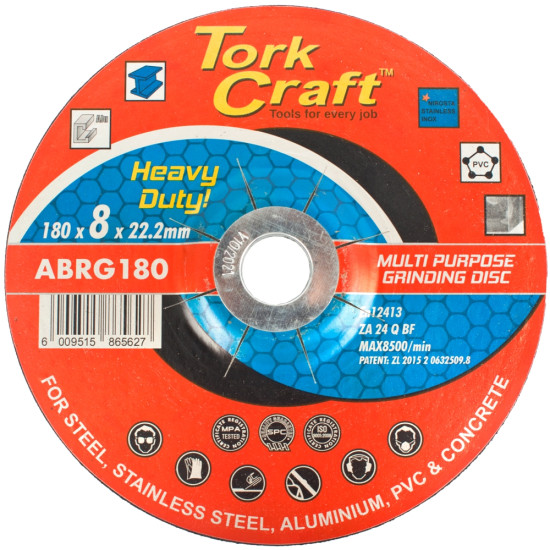GRINDING DISC FOR STEEL 180 X 8.0 X 22.2MM STEEL S/STEEL CONCRET MULTI GRINDING DISC FOR STEEL 180 X 8.0 X 22.2MM STEEL S/STEEL CONCRET MULTI