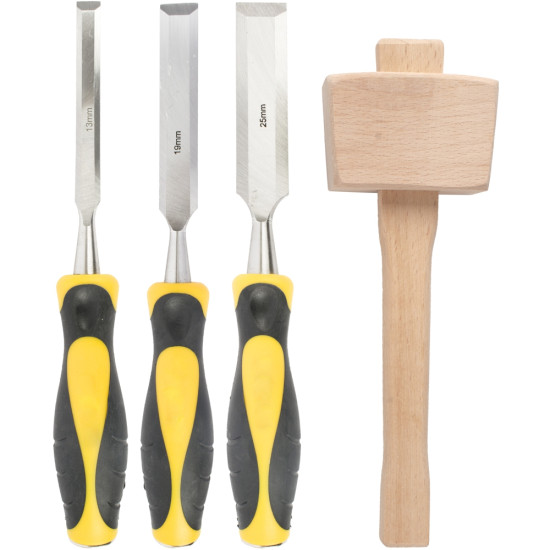 CHISEL SET WOOD 3 PIECE PLUS WOODEN MALLET BLISTER CHISEL SET WOOD 3 PIECE PLUS WOODEN MALLET BLISTER