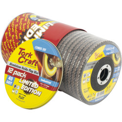 FLAP DISC ALU. OXIDE 115MM 40 GRIT FLAT 12PC METAL TIN