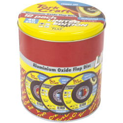 FLAP DISC ALU. OXIDE 115MM 40 GRIT FLAT 12PC METAL TIN