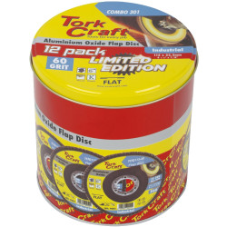 FLAP DISC ALU. OXIDE 115MM 60 GRIT FLAT 12PC METAL TIN