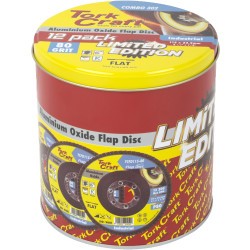 FLAP DISC ALU. OXIDE 115MM 80 GRIT FLAT 12PC METAL TIN