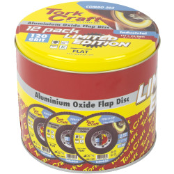 FLAP DISC ALU. OXIDE 115MM 120 GRIT FLAT 12PC METAL TIN