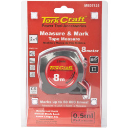 MEASURING TAPE WITH  MARKER 8M X 25MM RUBBER CASING MATT FINISH