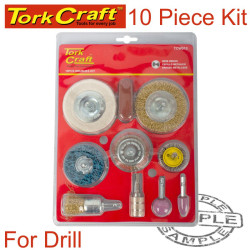 WIRE BRUSH SET 10 PIECE WITH HEX SHANK & BUFF KIT FOR DRILL